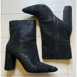 Mix No. 6 Vivi Bootie Black Rhinestone 3.5" Block Heel Ankle Boot 8 M MSRP $125